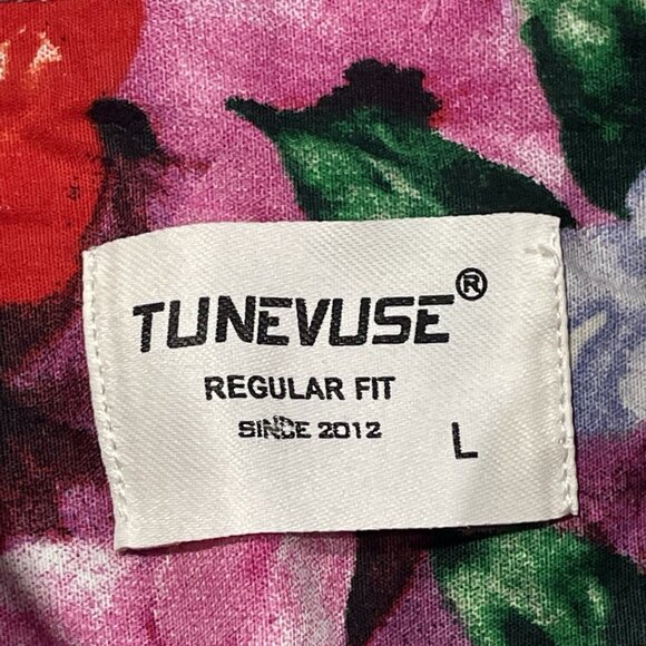 TUNEVUSE Mens Floral Long Sleeve Button Up Shirt Pink Purple Hawaiian Sz L - Picture 8 of 8